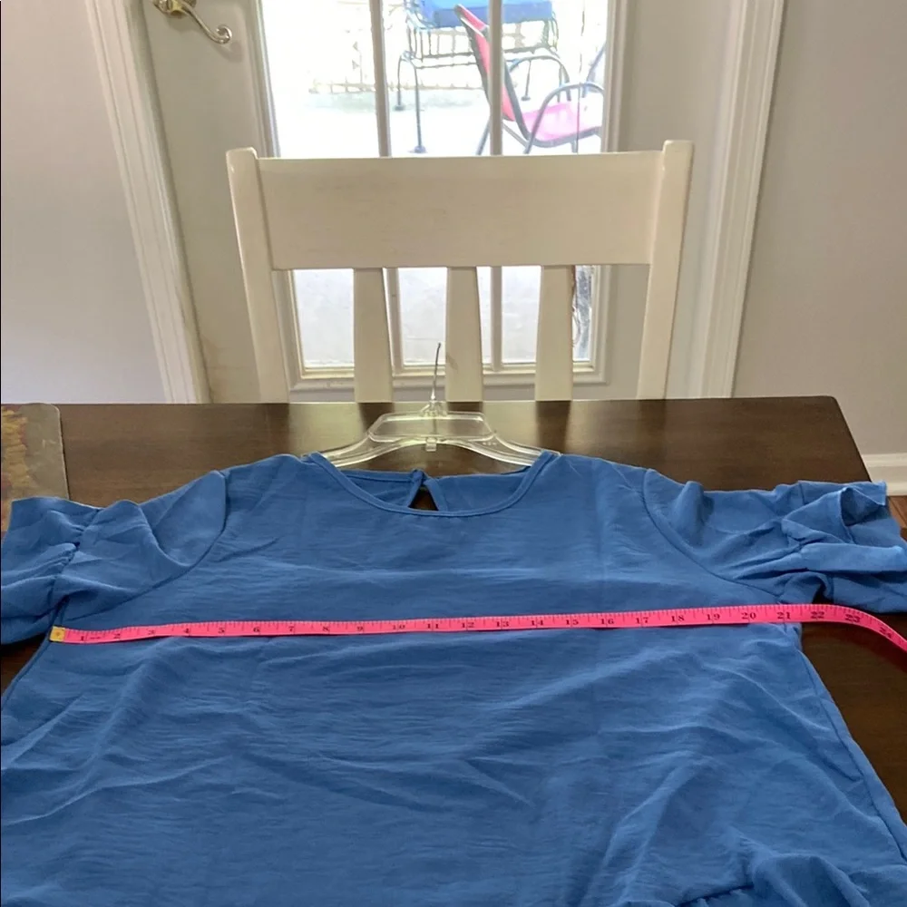 Blue Ruffle Hem Women's Top - Picture 5 of 7